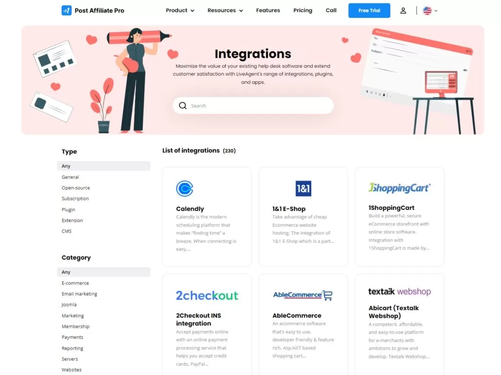 Gráfico ilustrando integrações do Post Affiliate Pro.