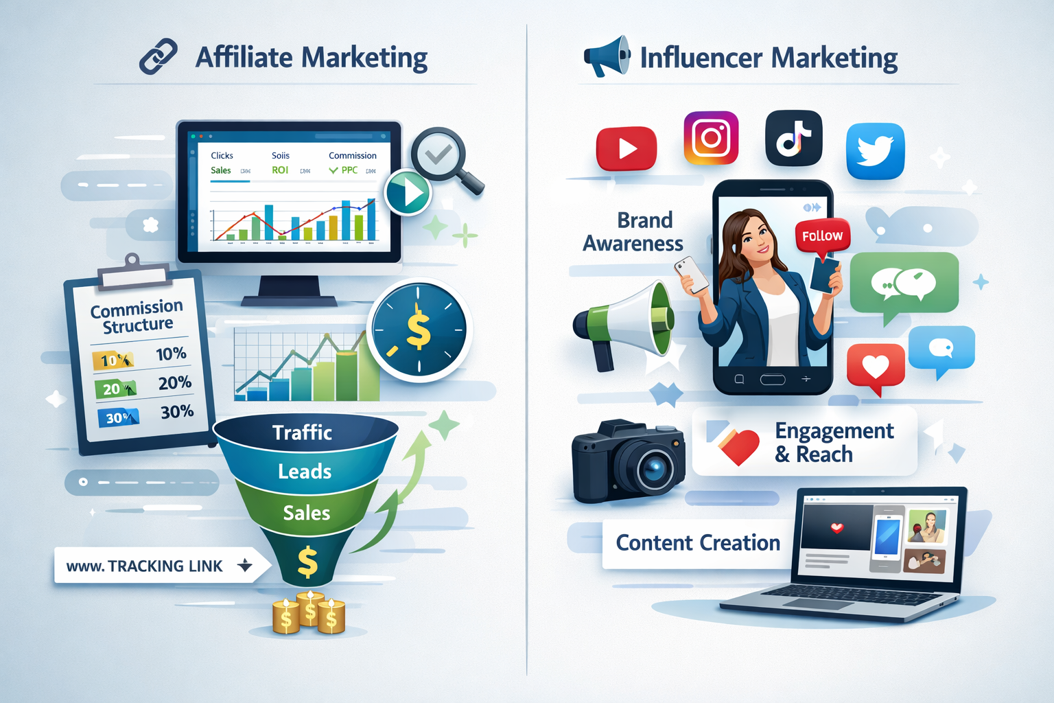 Marketing de Afiliados vs Marketing de Influenciadores: Principais Diferenças e Qual Estratégia Funciona Melhor