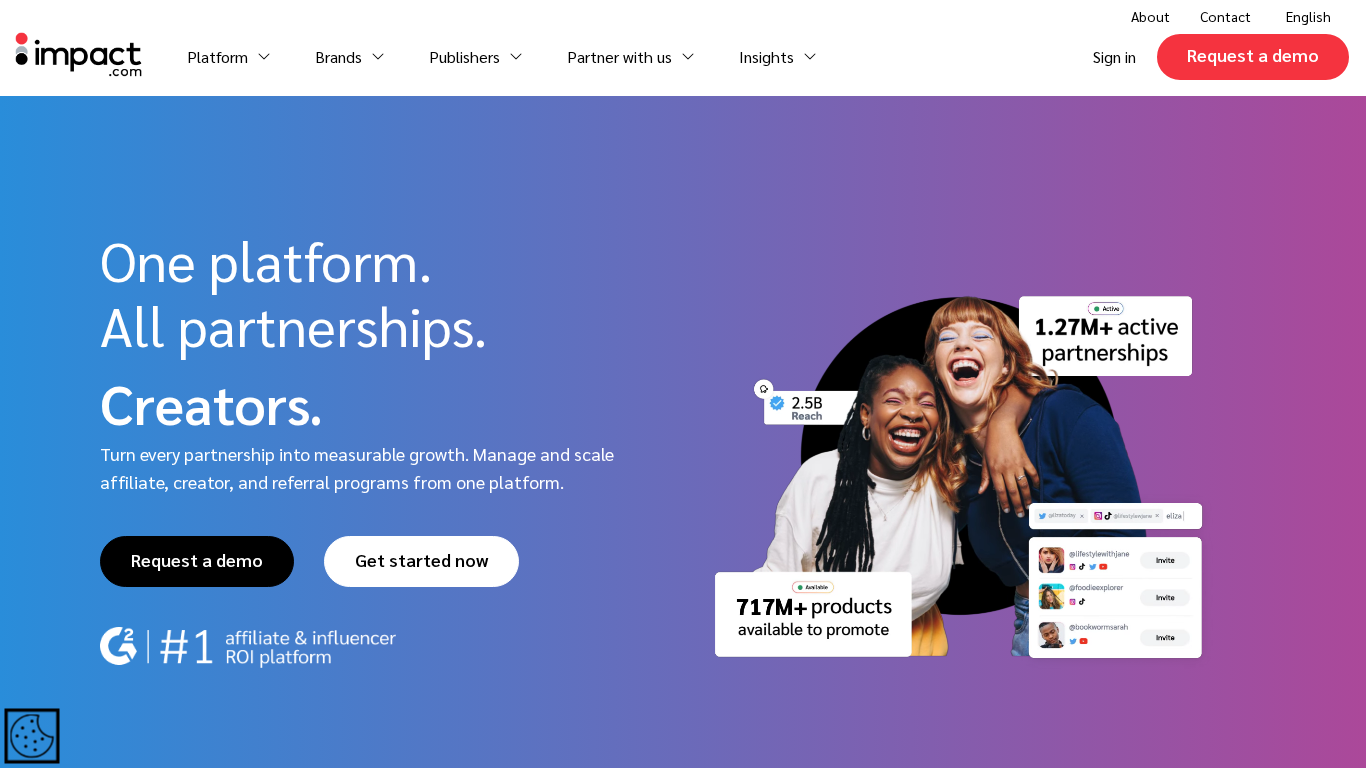 Interface da plataforma de gestão do Impact
