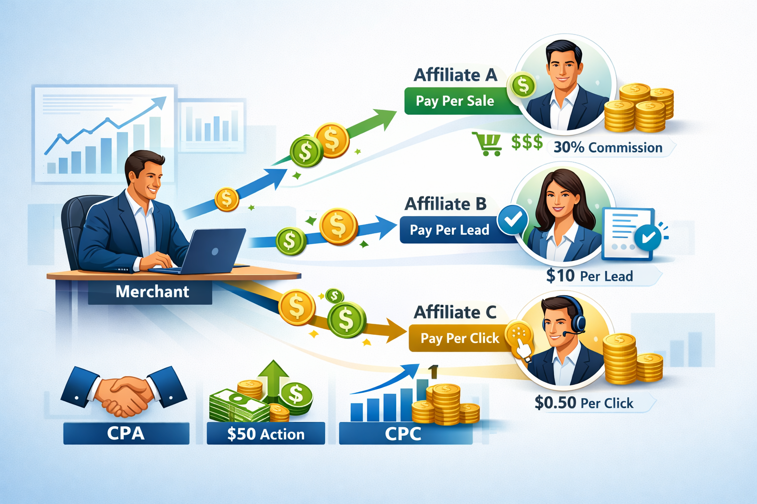 Modelos Comuns de Pagamento para Afiliados: PPS, PPC, PPL Explicados
