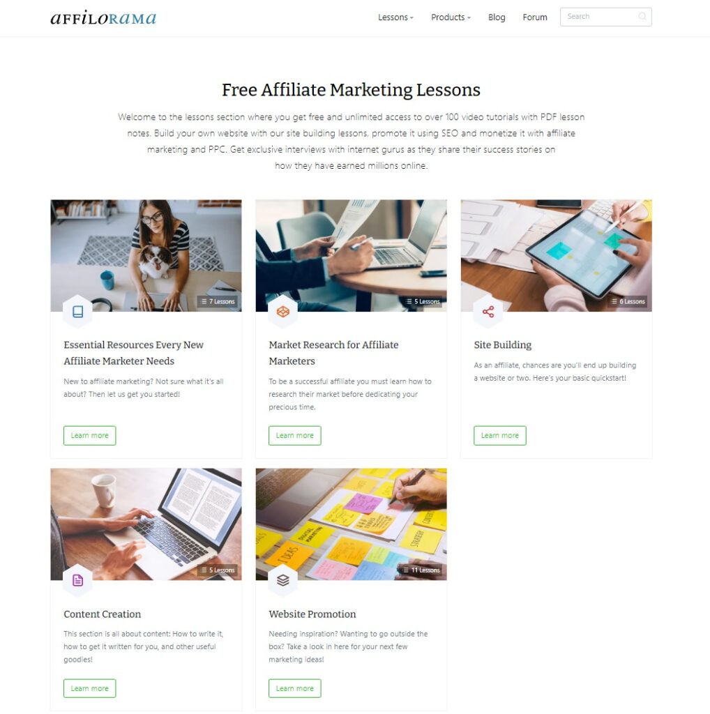 Aulas gratuitas de marketing de afiliados da Affilorama