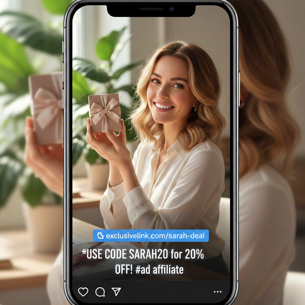 Influenciador compartilhando códigos de cupom personalizados com seu público