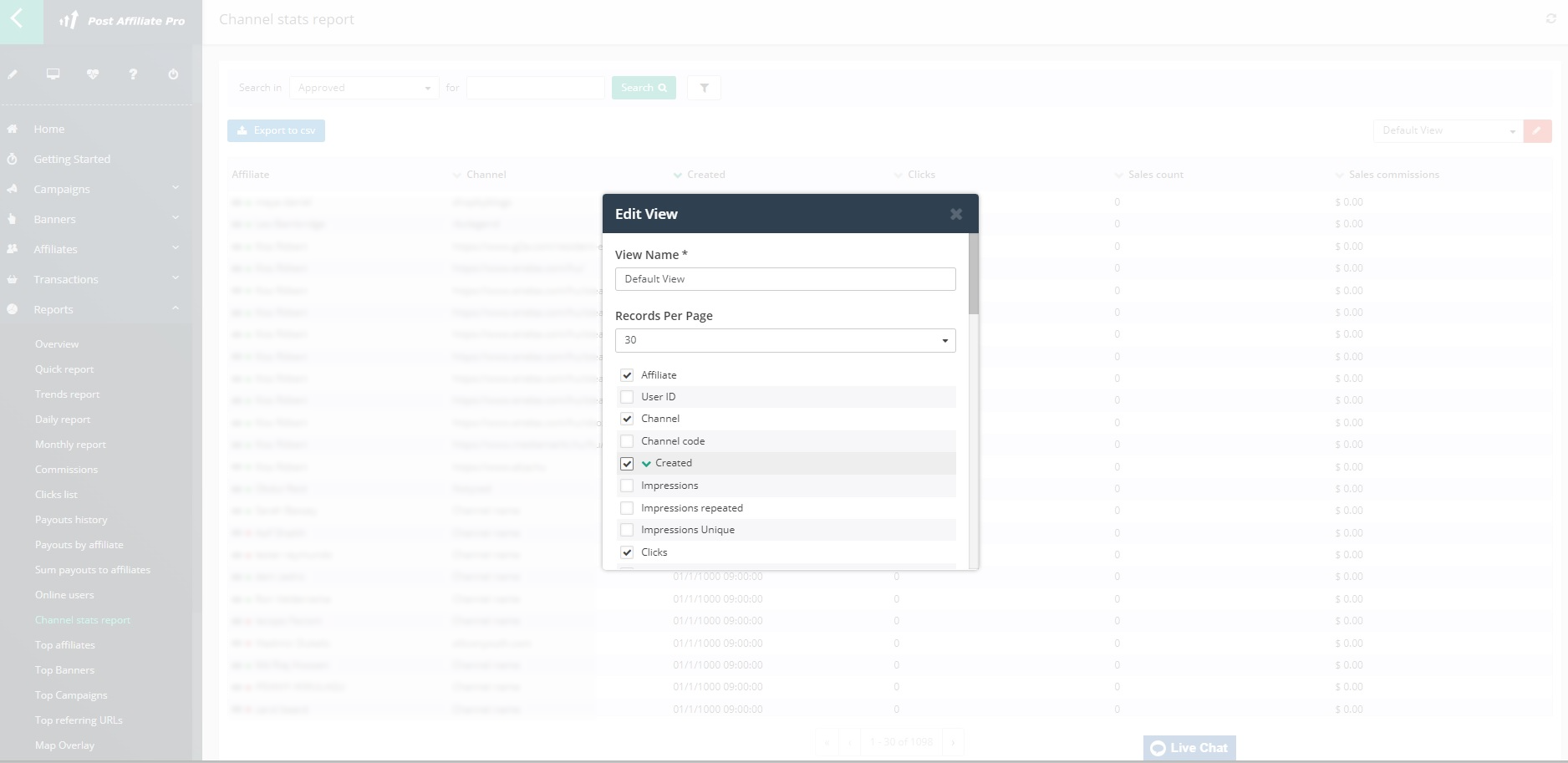 Post Affiliate Pro - show date created column