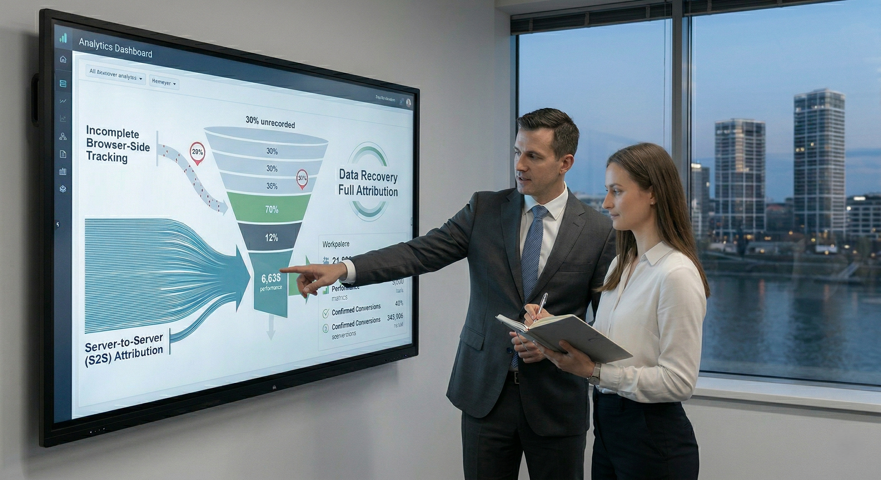 Equipe apresentando diagrama de arquitetura de rastreamento servidor-para-servidor