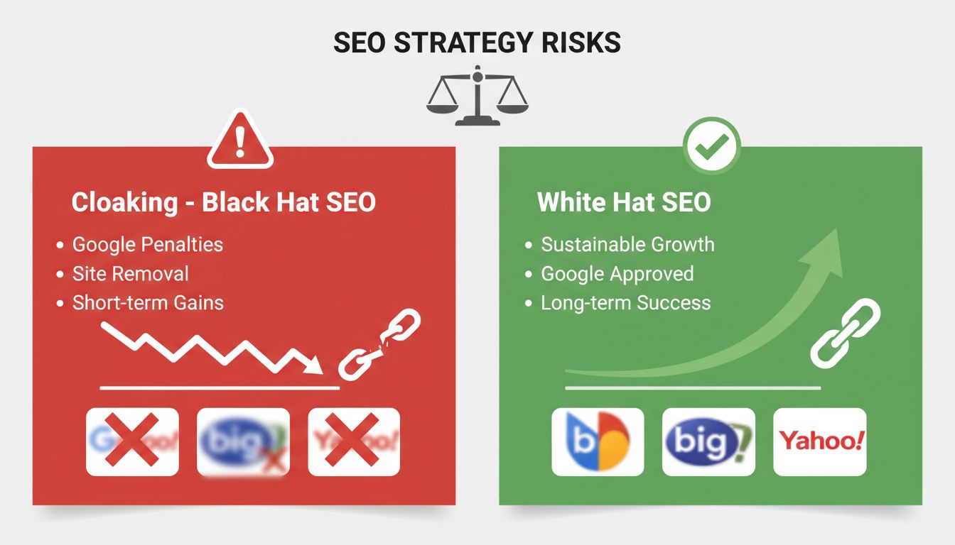 Comparação entre Cloaking (Black Hat SEO) e SEO White Hat – Riscos e Benefícios
