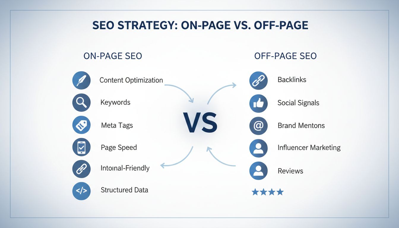 Diagrama de Comparação: SEO On-Page vs Off-Page