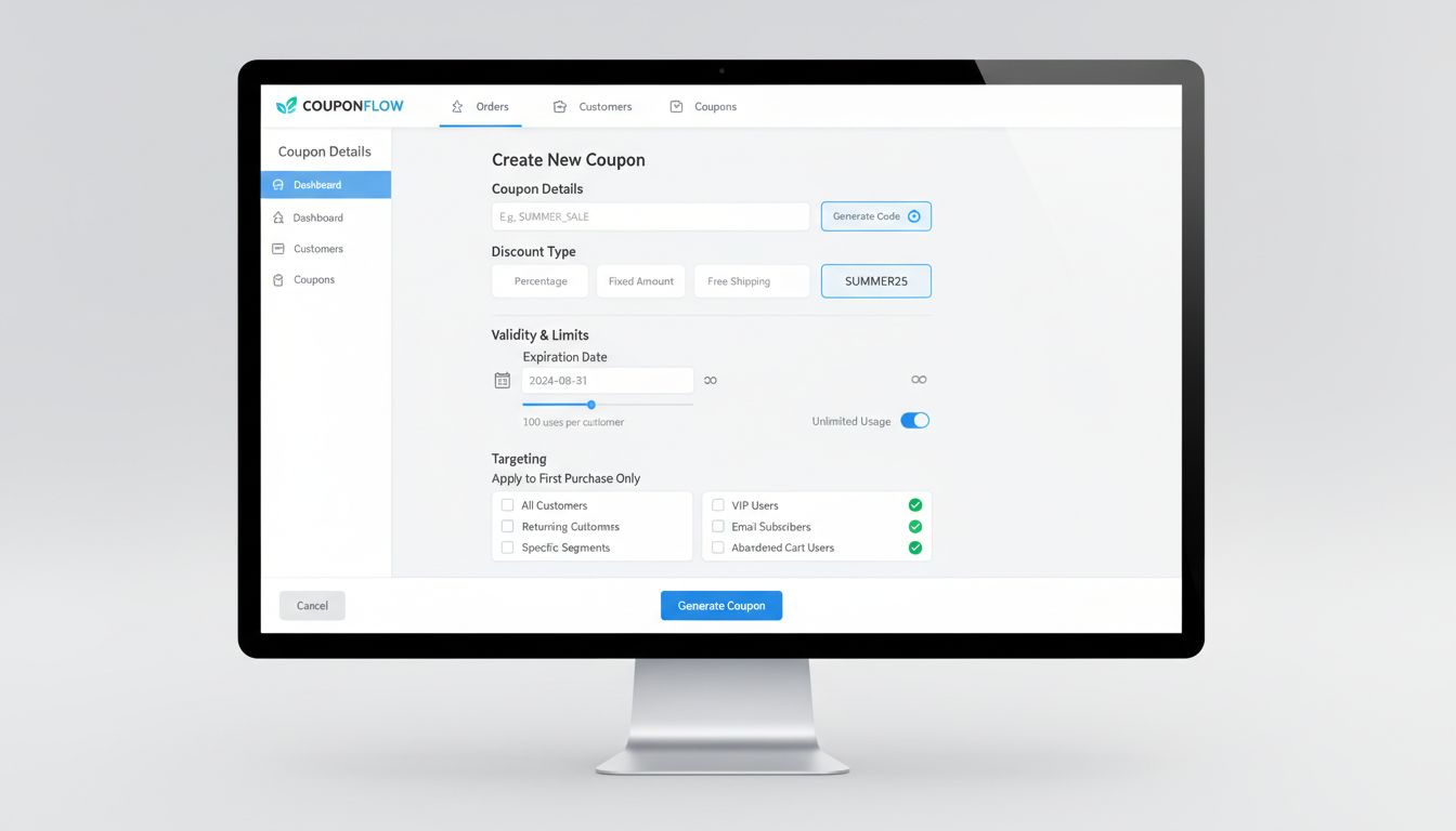 Interface do painel de criação de cupons do Post Affiliate Pro mostrando opções de personalização