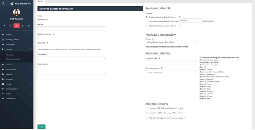 Criar banner de site replicado