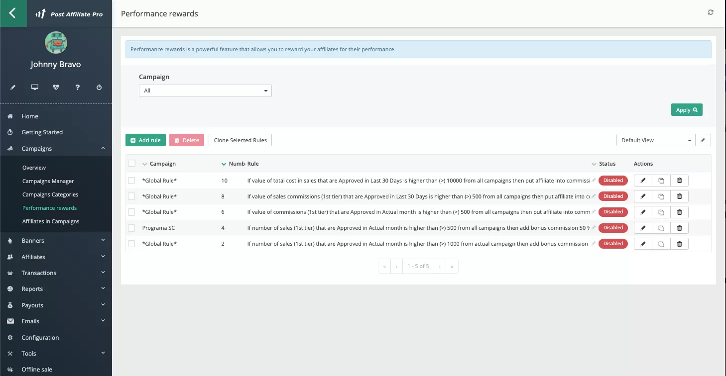 Recompensas por desempenho no Post Affiliate Pro
