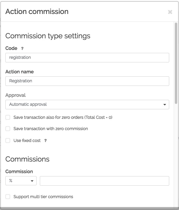 Comissão por ação no Post Affiliate Pro