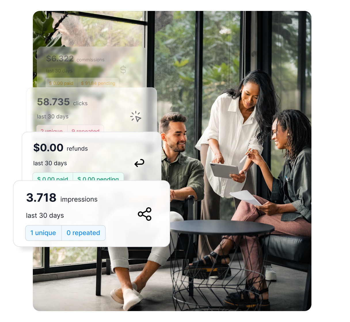 Uma captura de tela do painel do Post Affiliate Pro com visão geral e métricas.