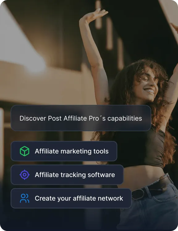 Uma lista das capacidades do Post Affiliate Pro, incluindo ferramentas de marketing de afiliados, software de rastreamento e criação de redes.
