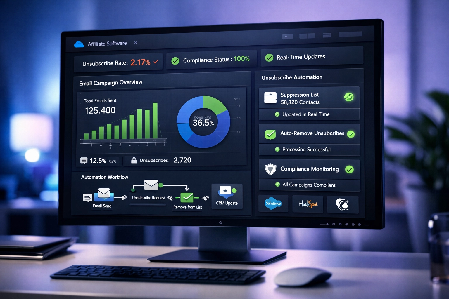 Painel de software de afiliados com automação de descadastro
