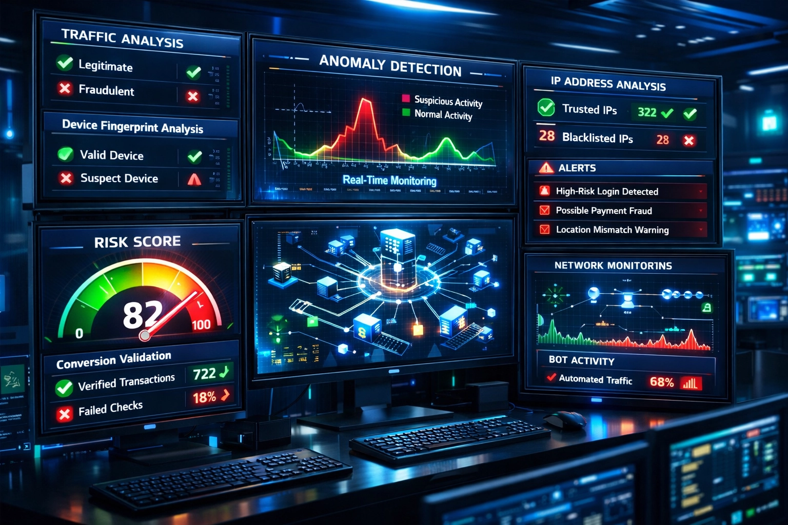 Dashboard de sistema de detecção de fraudes em tempo real com métricas de monitoramento