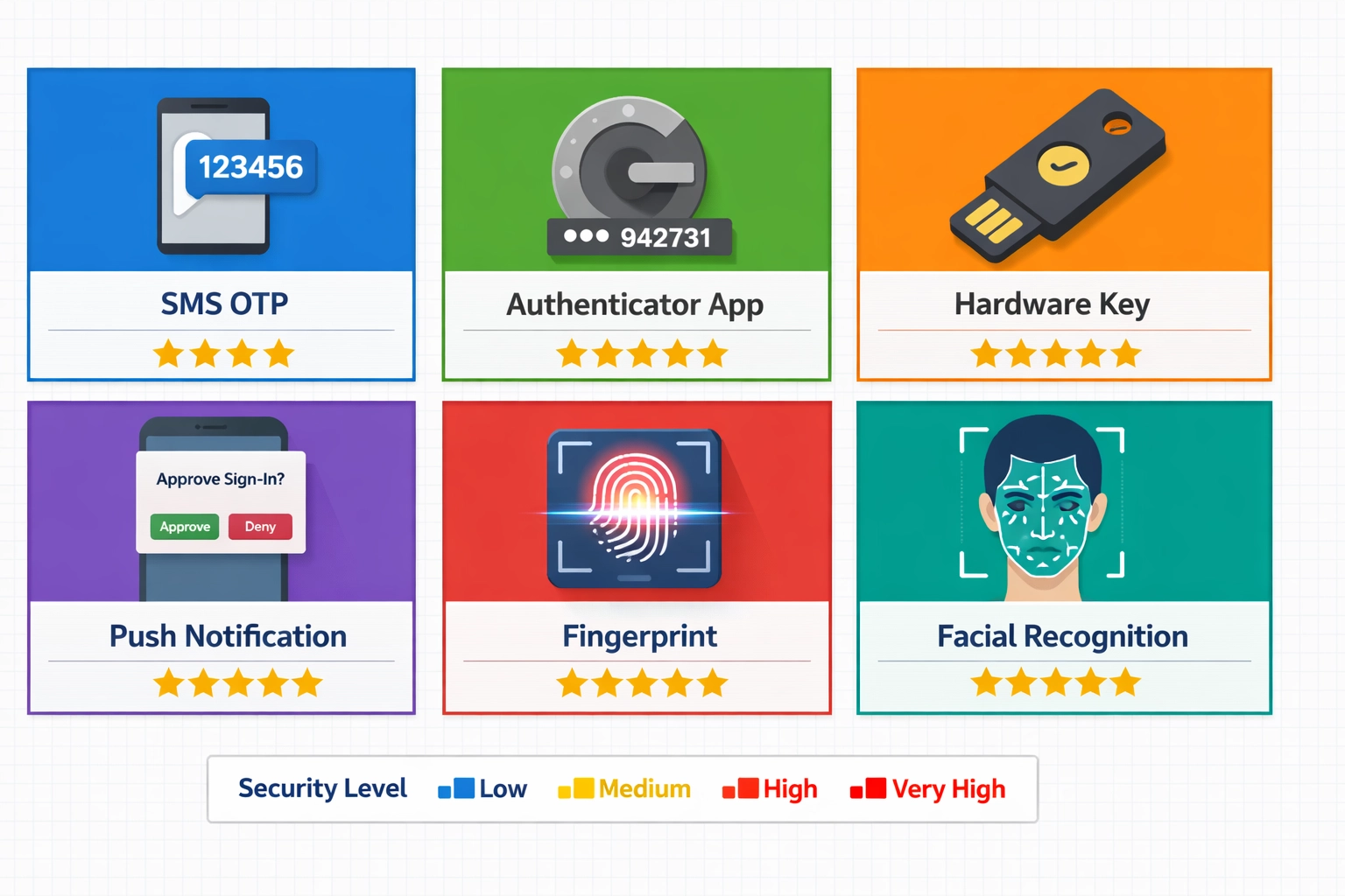 Comparação dos diferentes métodos de autenticação MFA