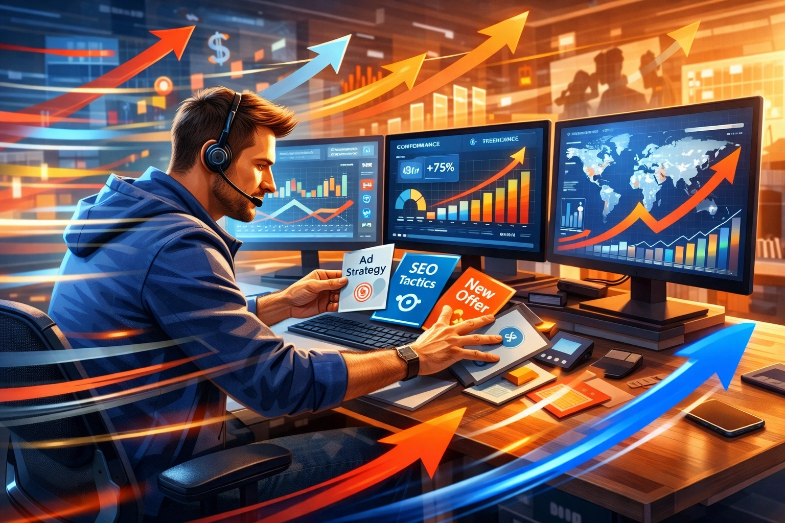 Afiliado freelancer adaptando-se rapidamente a mudanças e tendências de mercado