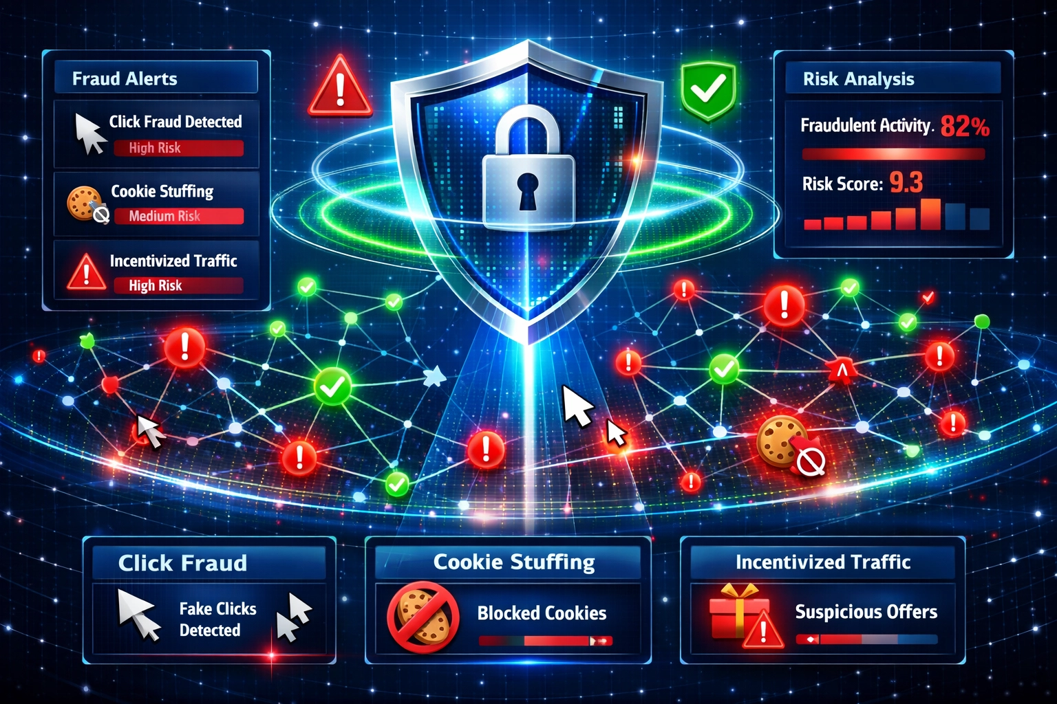 Visualização de detecção de fraudes e segurança para marketing de afiliados
