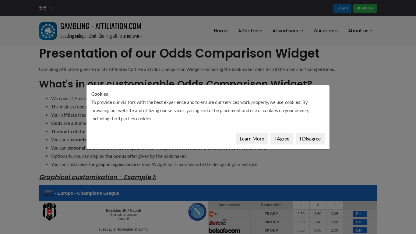 Widget de comparação de odds Gambling Affiliation
