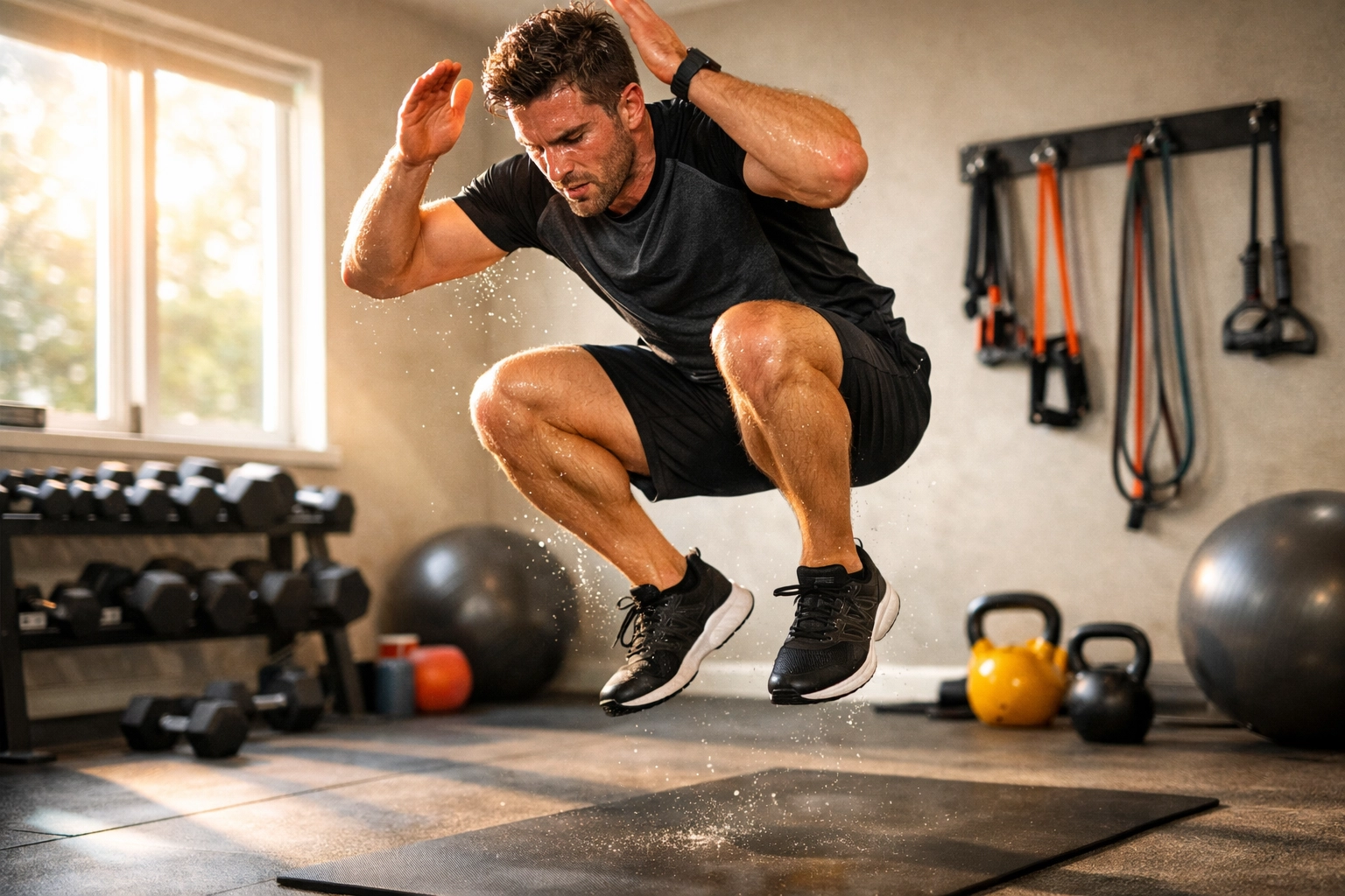 Treino HIIT dinâmico mostrando atividade física e clareza mental