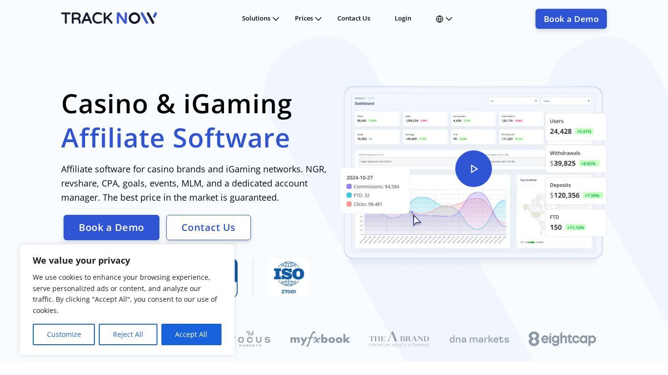 Tracknow iGaming affiliate software dashboard
