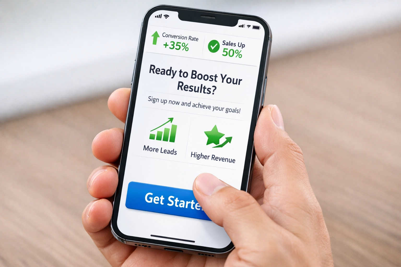 Mobile phone showing optimized call-to-action design