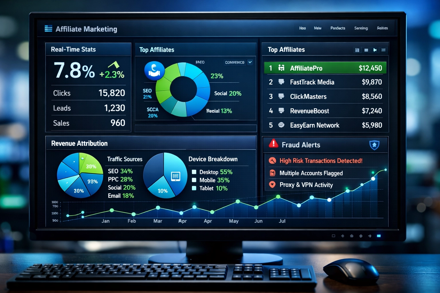 Painel de análise com métricas de desempenho