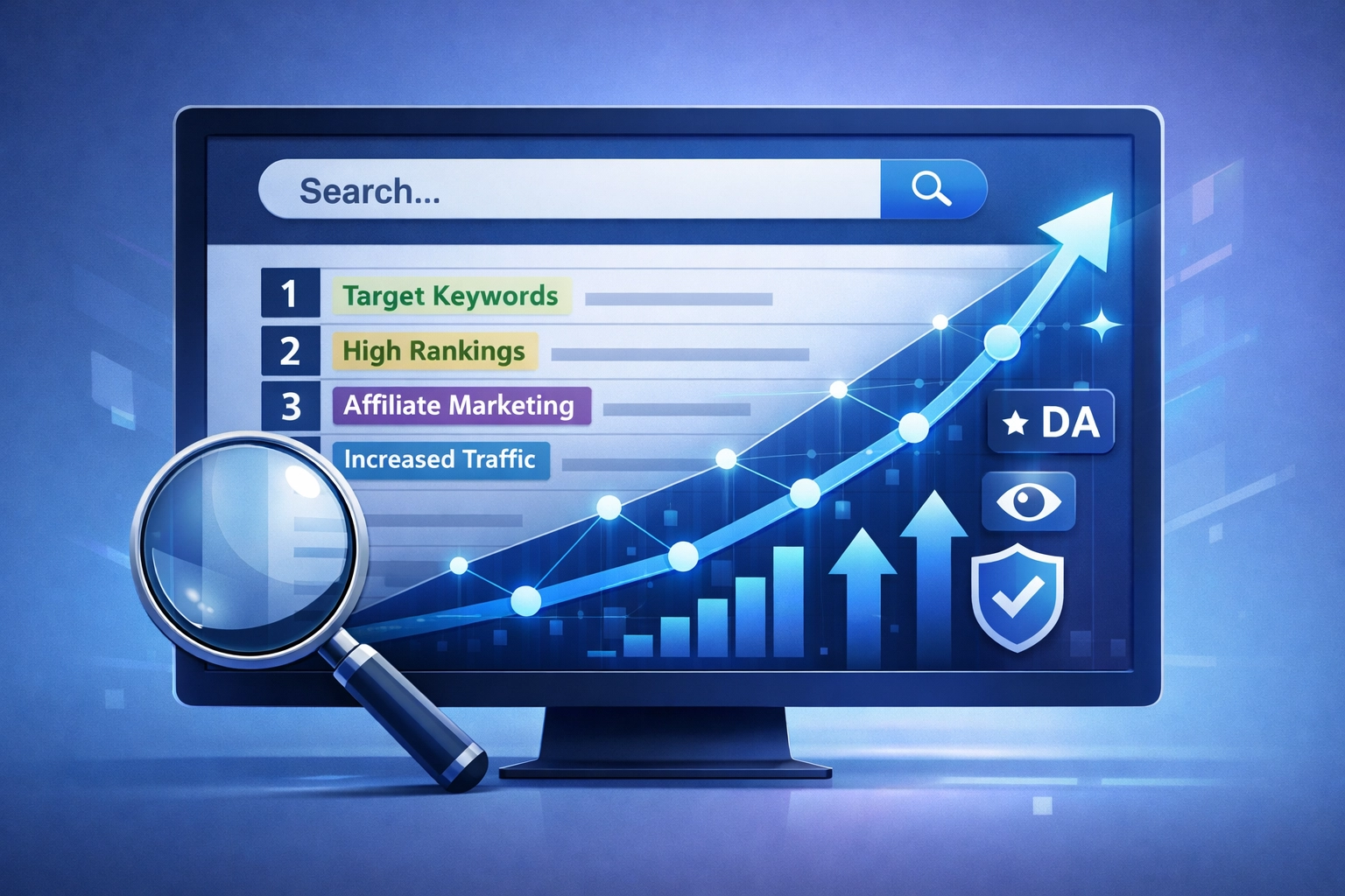 Visualização de crescimento de SEO e otimização para mecanismos de busca