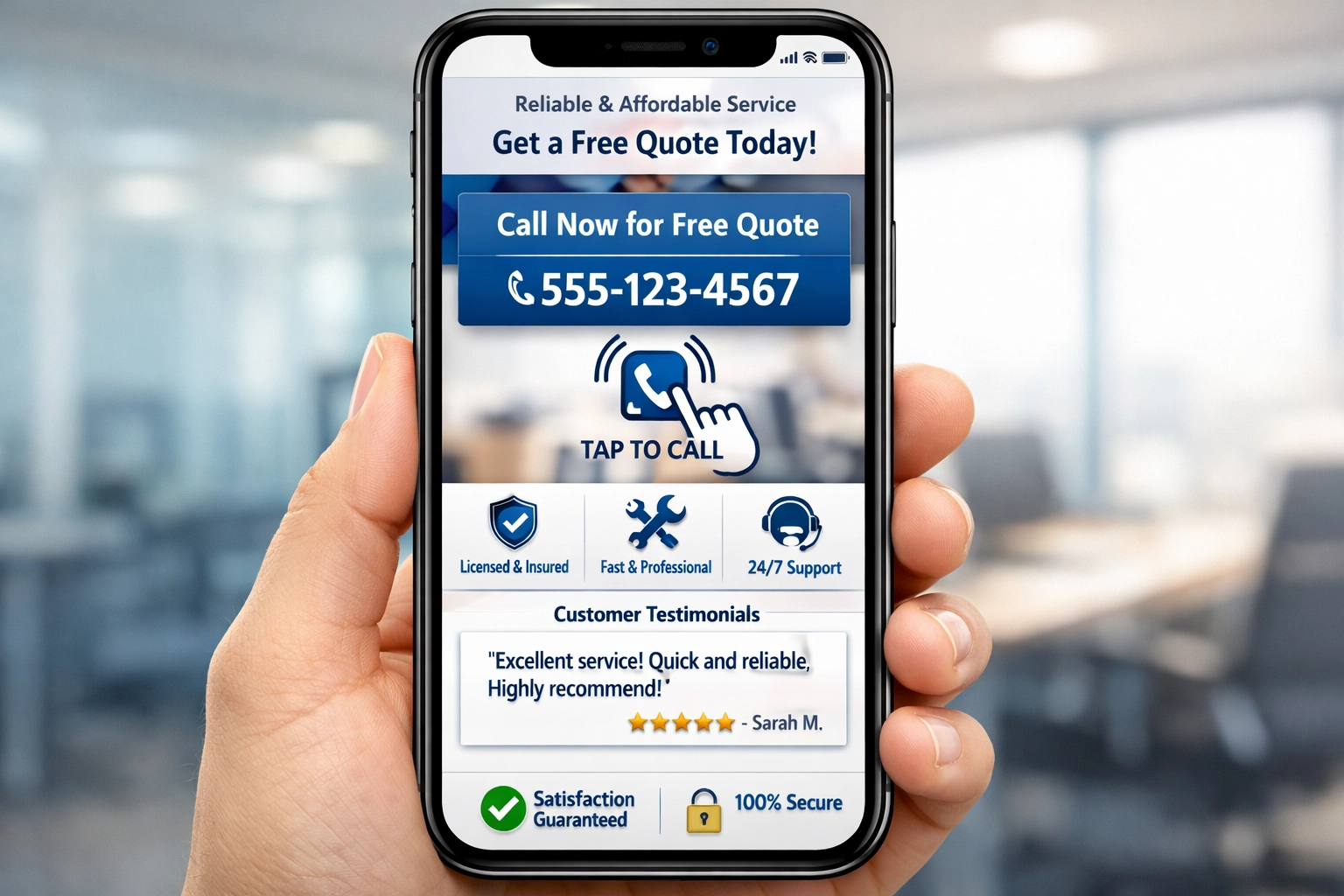 Landing page otimizada para mobile em campanhas pay per call com botão de chamada em destaque