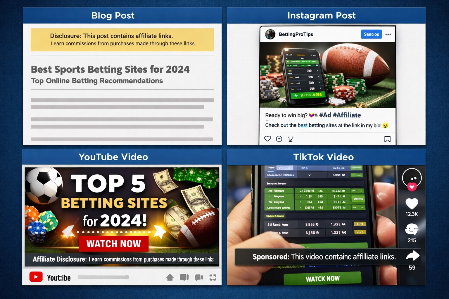 Exemplos de divulgação de afiliado em blog, Instagram, YouTube e TikTok