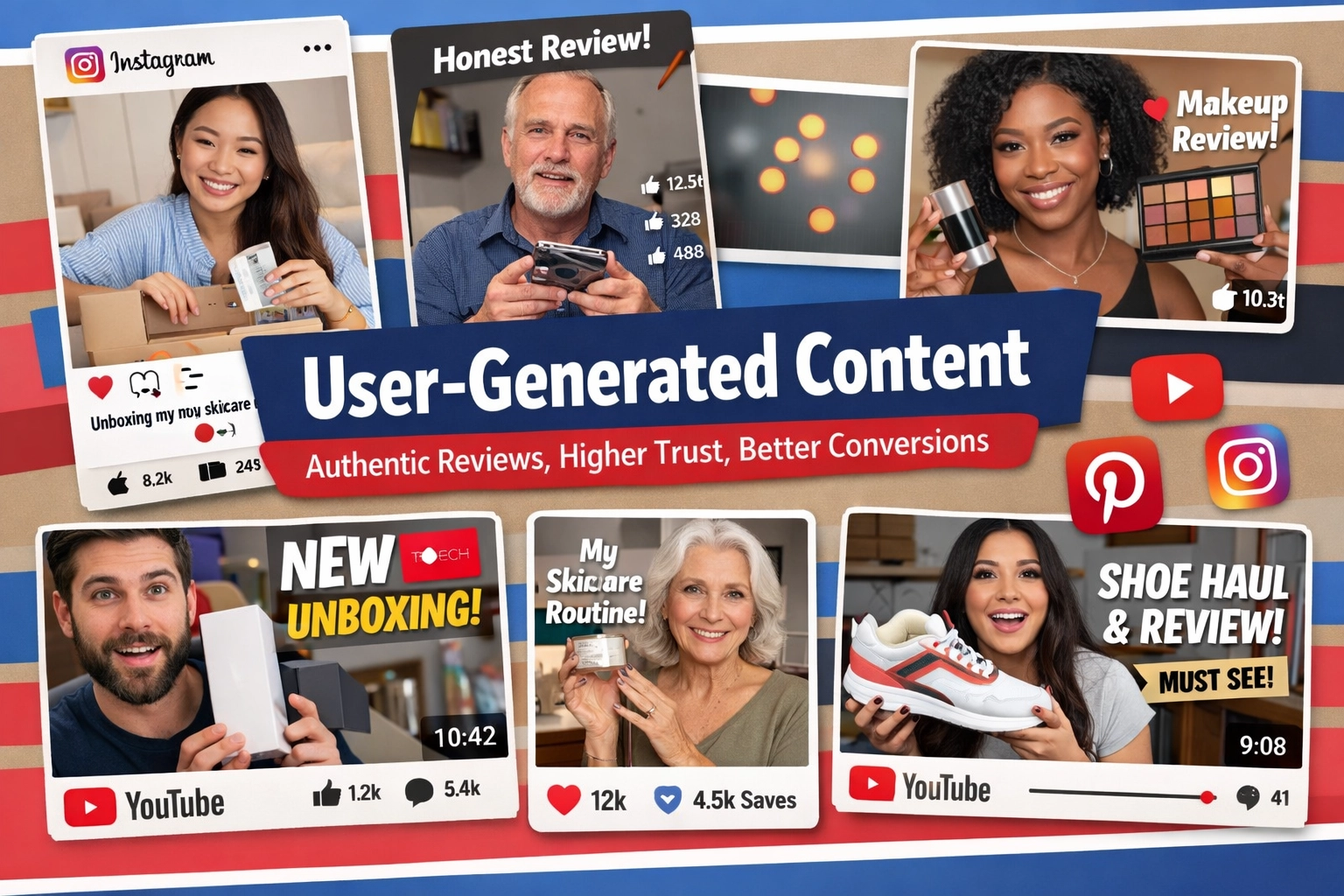User-generated content showcase displaying authentic micro-influencer reviews and product content across social platforms