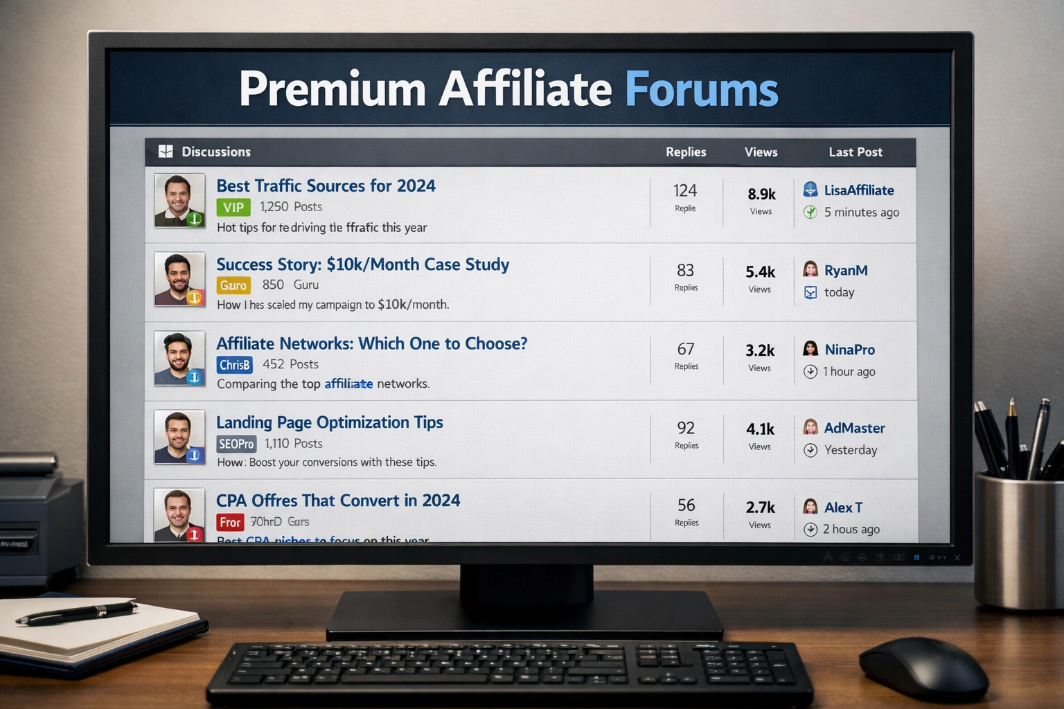 Interface de fóruns premium de marketing de afiliados