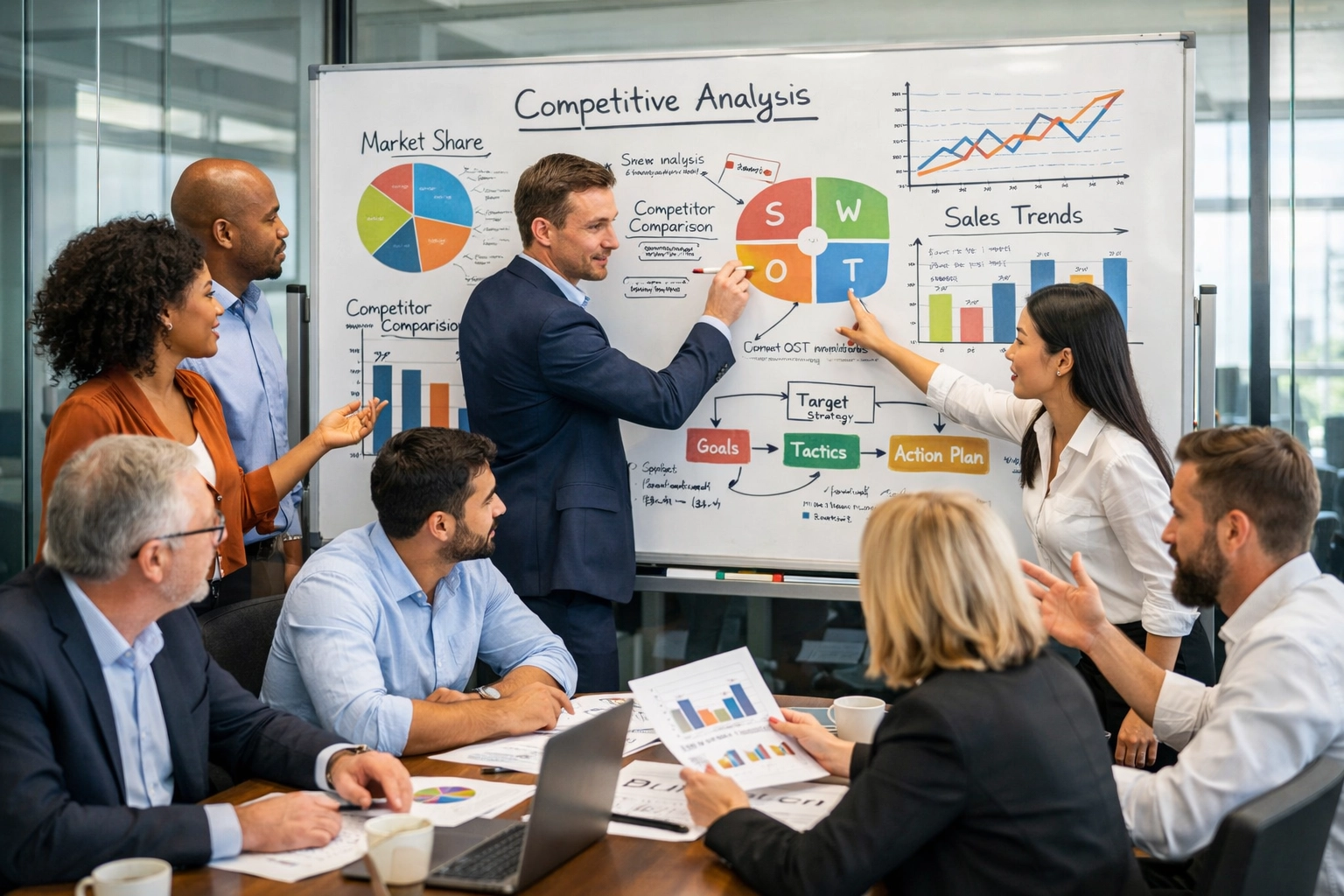 Colaboração em equipe sobre estratégia competitiva e análise