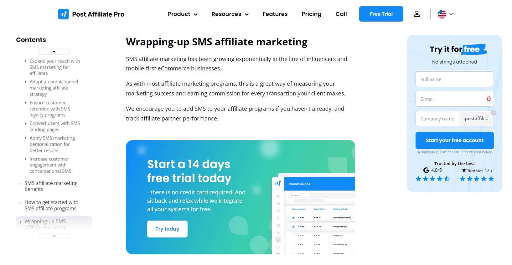 CTAs do blog Post Affiliate Pro