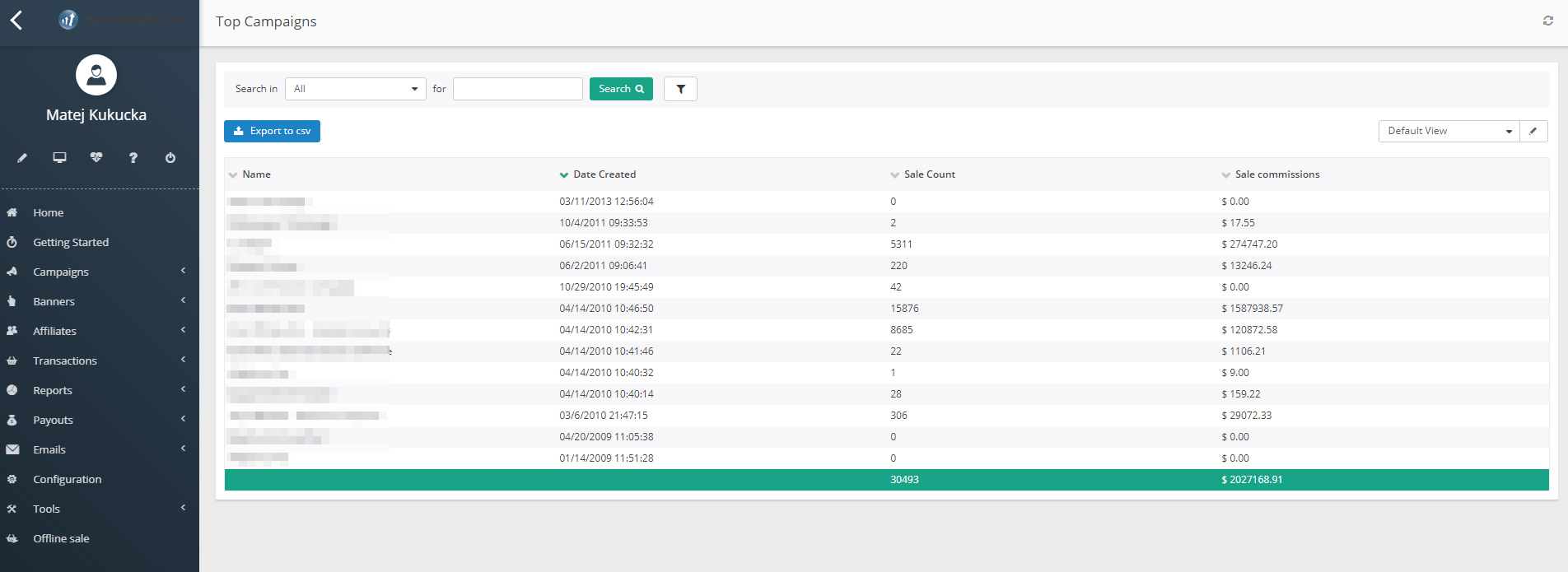 Post Affiliate Pro - Principais Campanhas