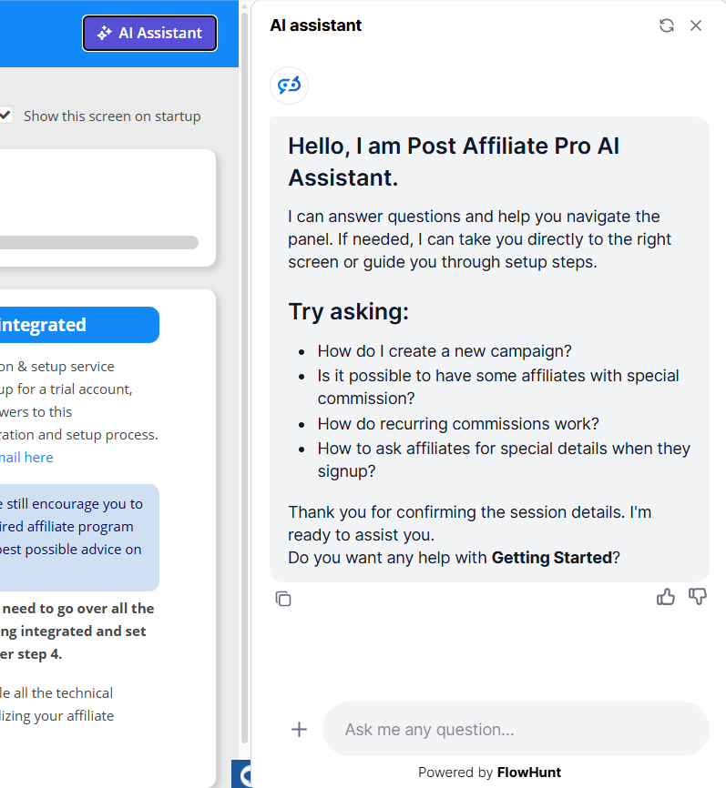 Introdução ao chatbot do Assistente de IA do Post Affiliate Pro