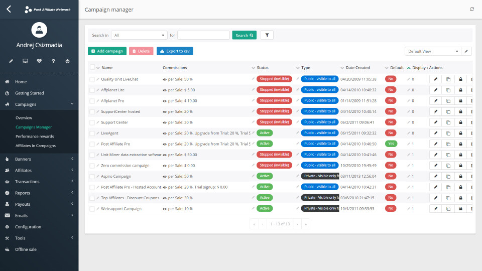Gerenciador de campanhas PAP