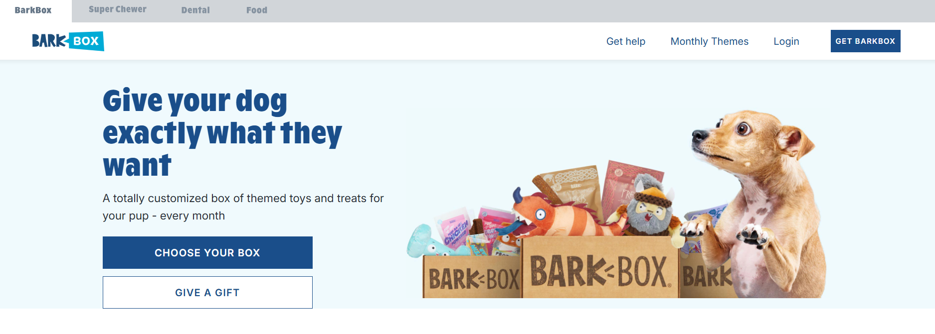 Captura de tela do site da BarkBox