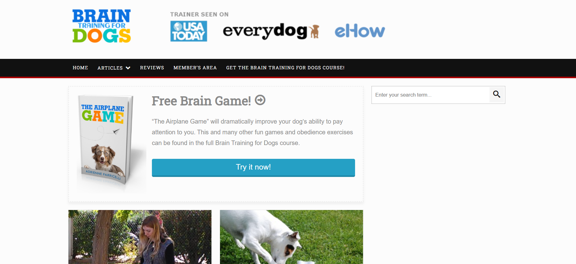 Captura de tela do site Brain Training for Dogs