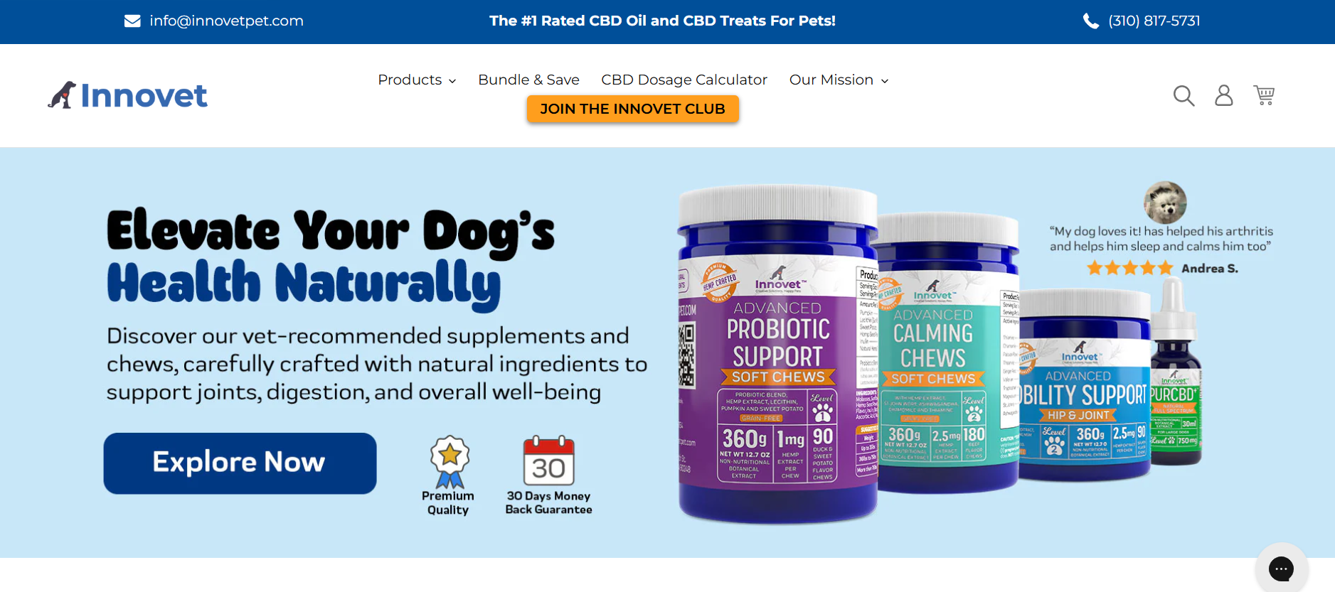 Captura de tela do site da Innovet Pet