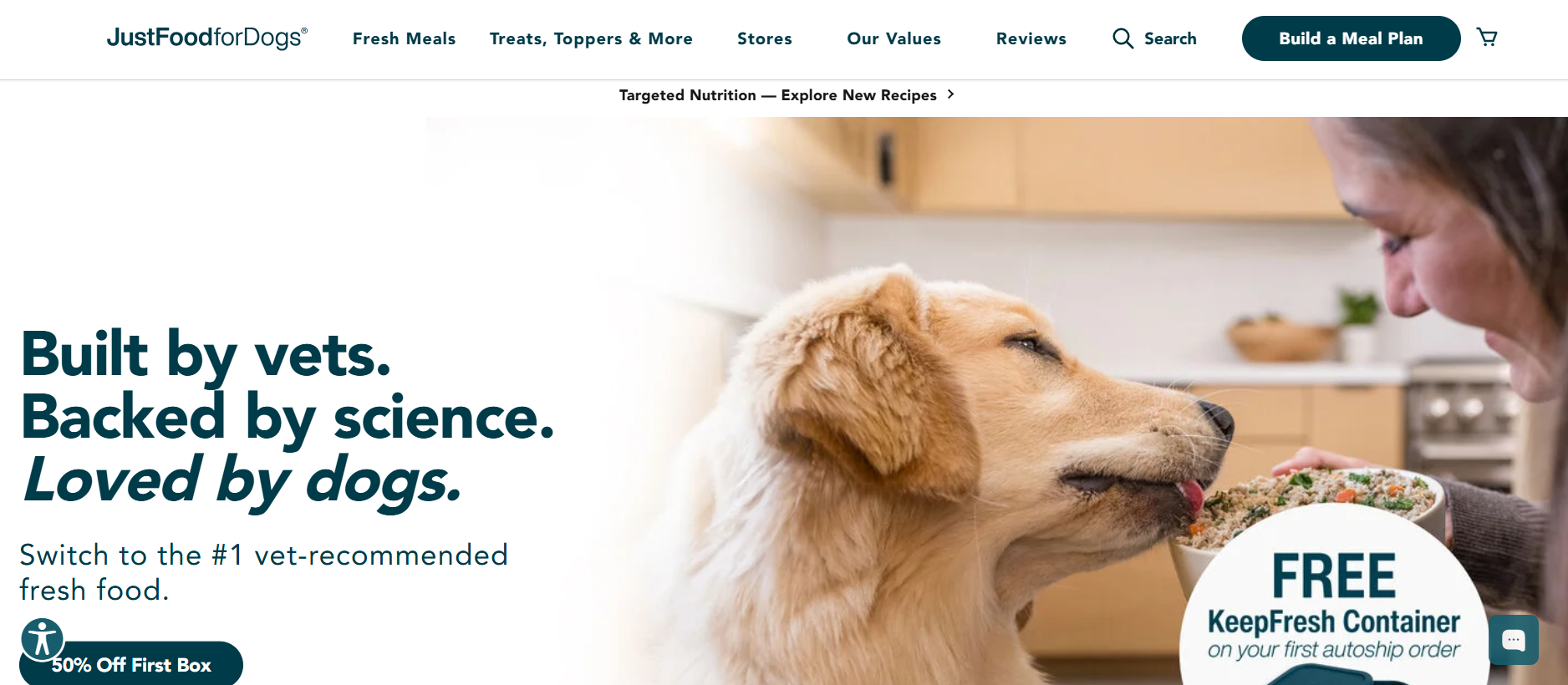 Captura de tela do site da Just Food For Dogs