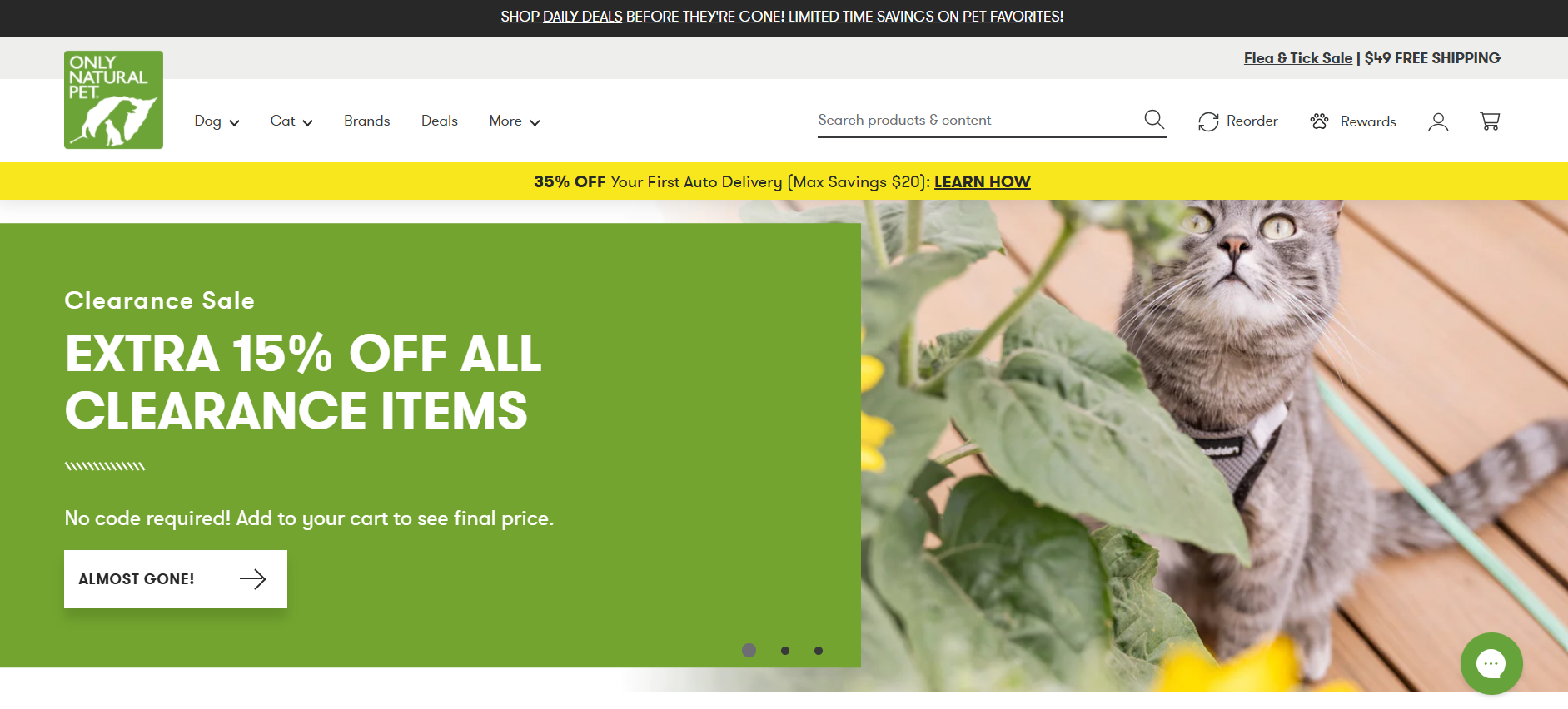 Captura de tela do site da Only Natural Pet