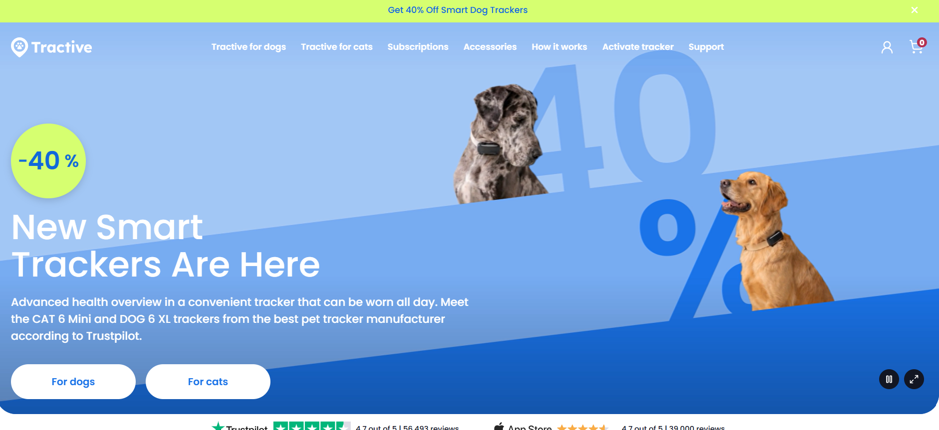 Captura de tela do site da Tractive