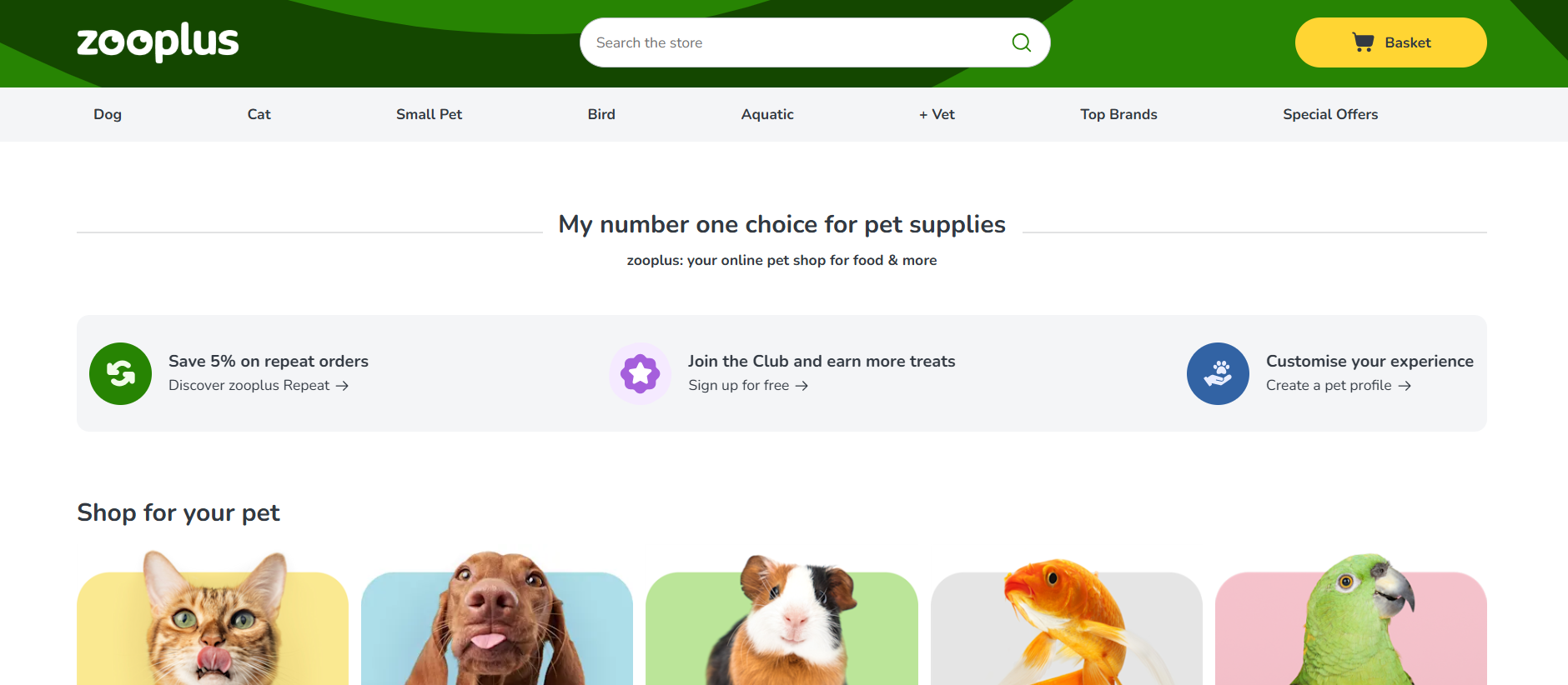 Captura de tela do site da Zooplus