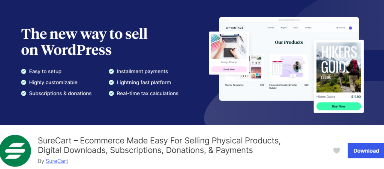 Página inicial do SureCart