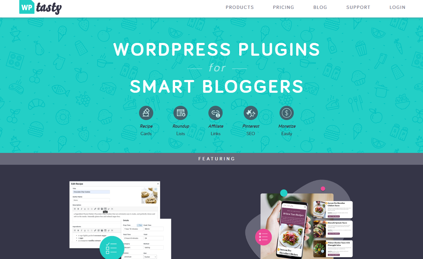 Página inicial do WP Tasty