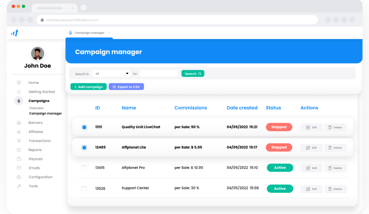 Ilustração da conta de usuário do Post Affiliate Pro