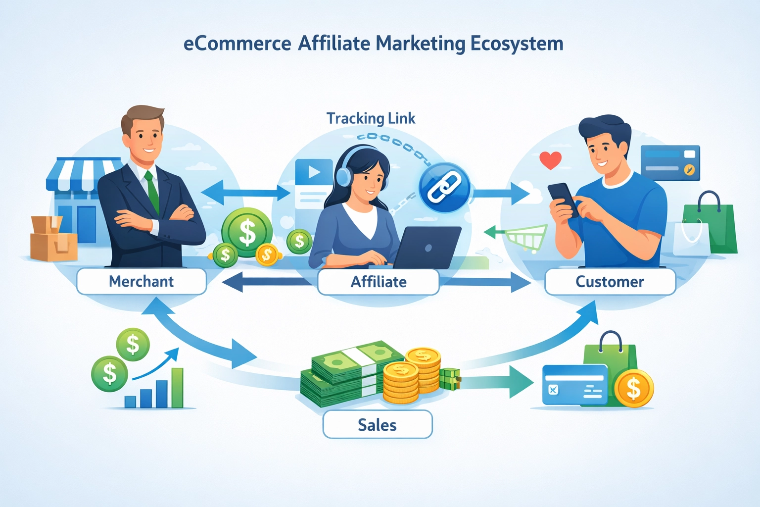 Conceito de marketing de afiliados para eCommerce