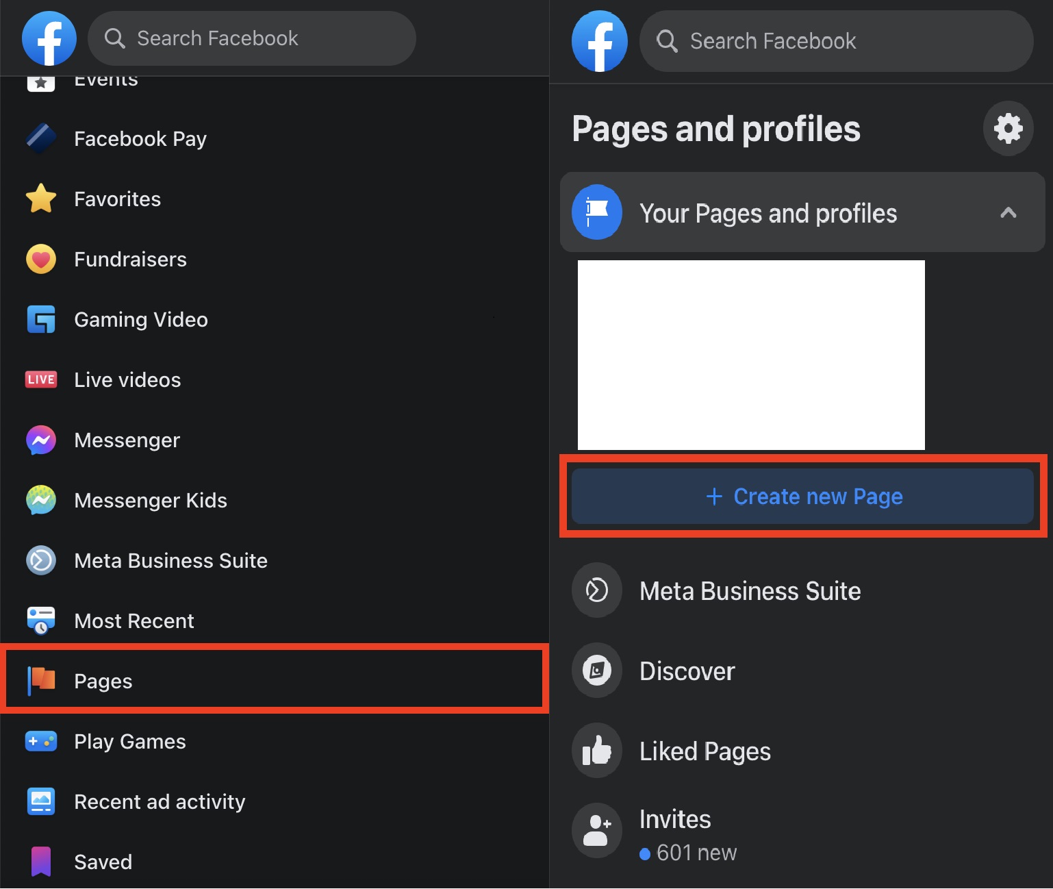 Criar nova página do Facebook