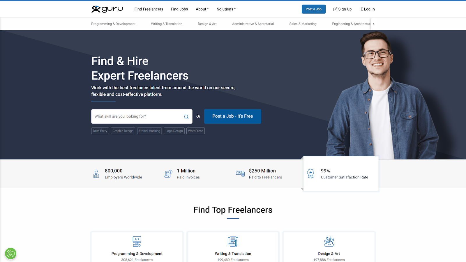 Página inicial do Guru.com