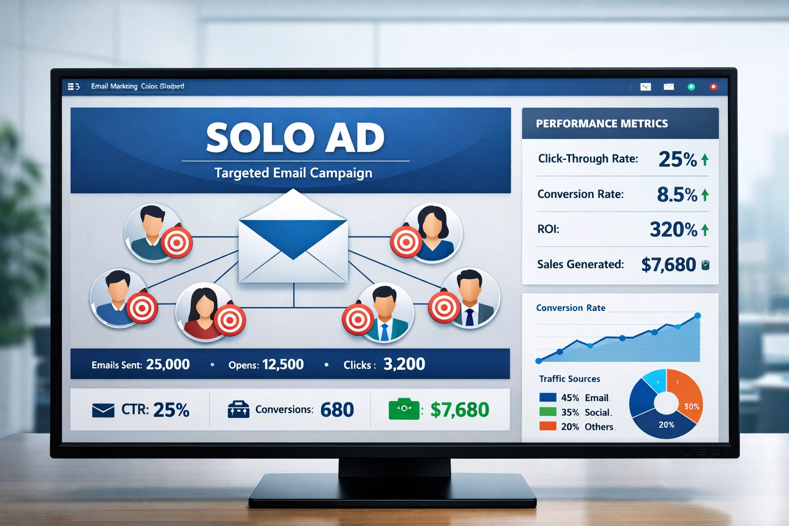 Painel de email marketing mostrando o conceito de solo ads com segmentação de público-alvo